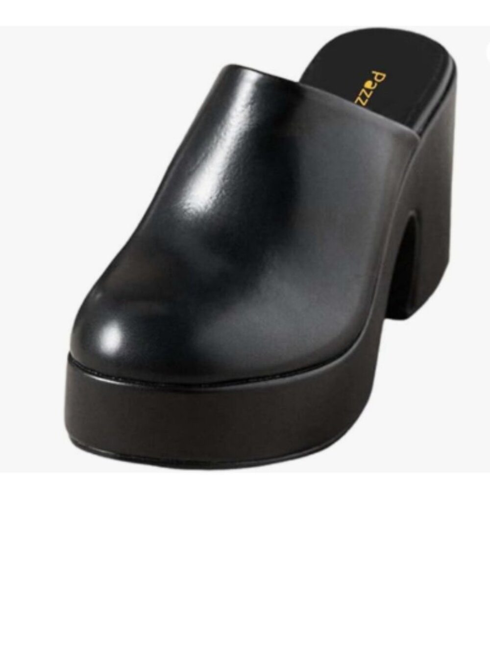 Pazzion Black Platform Round Toe Mule Clogs Slip On Chunky High Heels Slippers